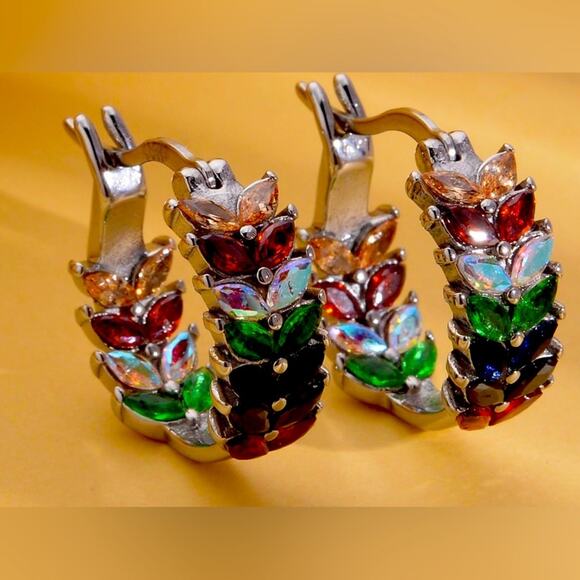 Multi color Austrian crystal Hoop Earrings in Stainless Steel - Picture 3 of 5